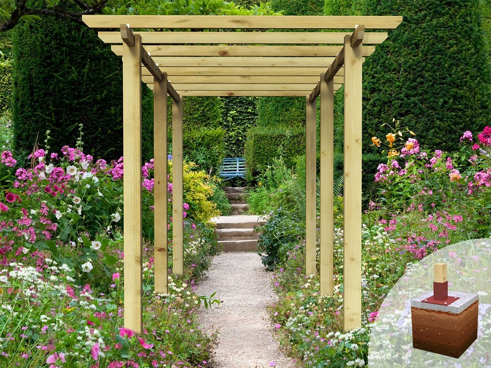 image 1 of eDecks HD Village Walkway Garden Pergola w/ Concrete In Posts 2.7m - 2.4 x 4.8m