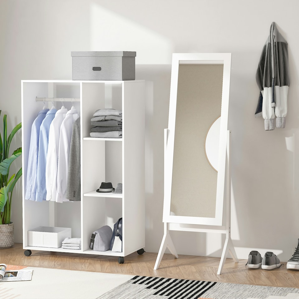 image 1 of HOMCOM Freestanding Dressing Mirror 148x47cm Adjustable Angle White Frame Home