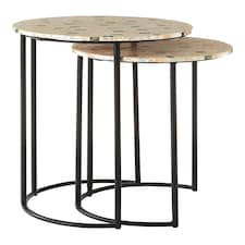 Interiors by Premier Set of 2 Pearl Side Nesting Tables, Round Top Tables with Black Iron Legs, Couch Side Tables for Living Room