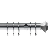 35mm Fixed Length Metal Curtain Pole Set Satin Silver Aztec Finial 300cm | Silver | Silver