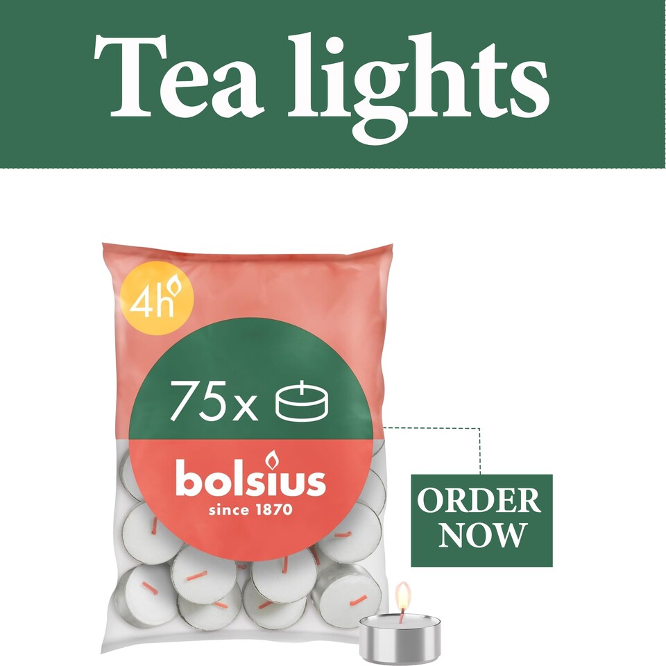 image 1 of Bolsius Tea Lights Pack of 75 White Unscented Decorative Ambient Candles