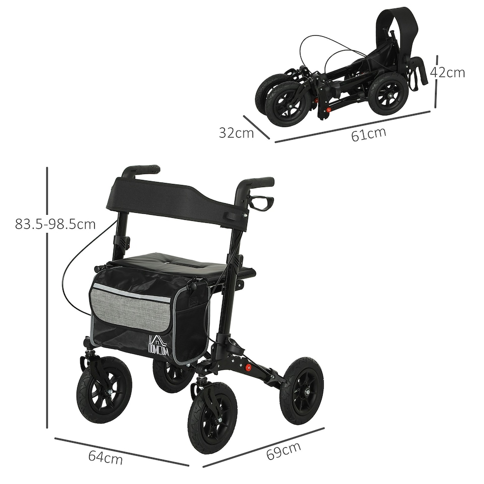 image 1 of HOMCOM Rollator Walker with Padded Seat, Backrest, All-terrain Wheels