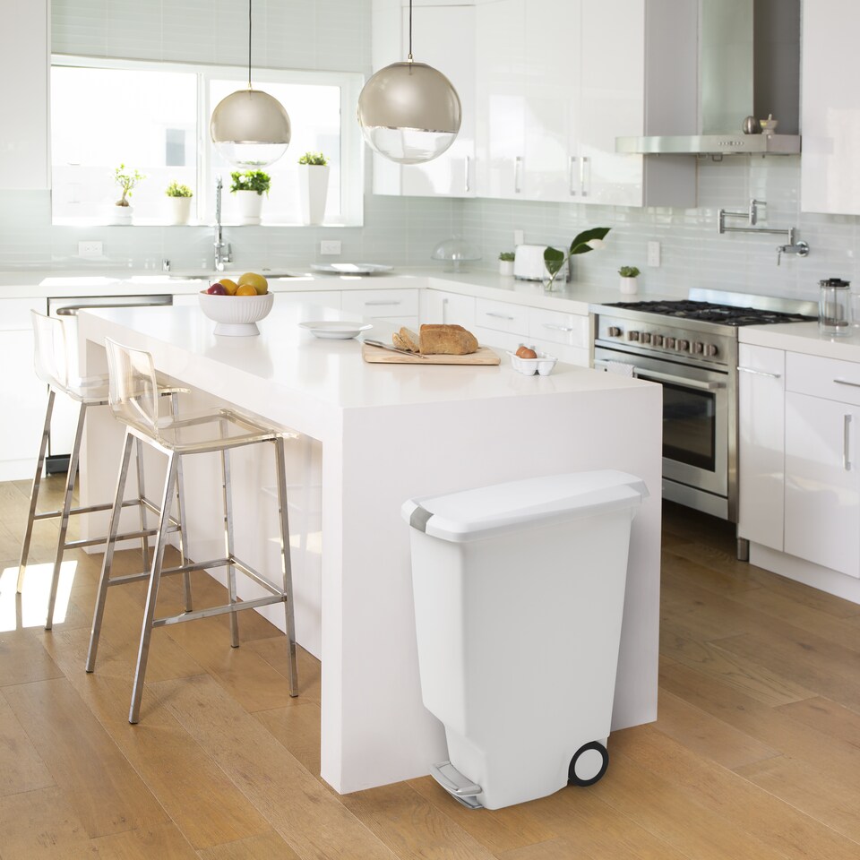 image 1 of Simplehuman 40L Slim Pedal Kitchen Bin with Lid Lock, White Plastic