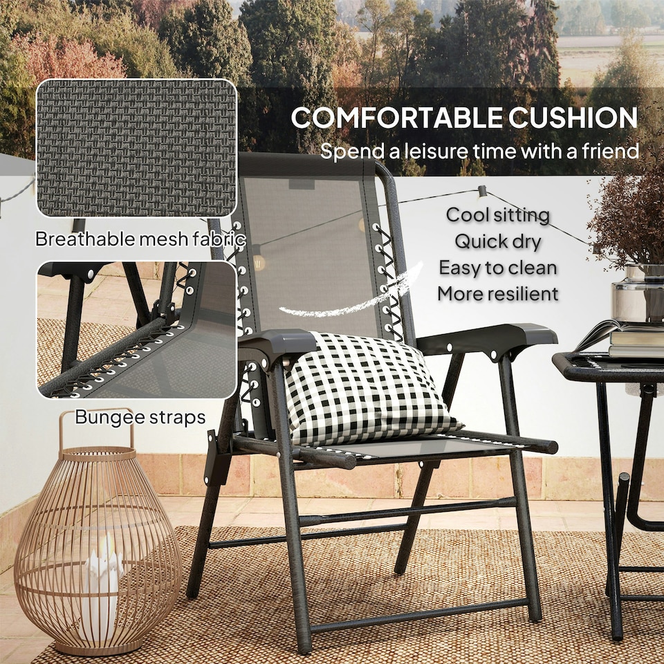 image 1 of Outsunny 3 Pieces Folding Garden Bistro Set with Cup Holders, Black