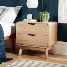 2 Drawer Bedside Oak Effect Scandi Legs Bedroom Furniture Nightstand Table Unit