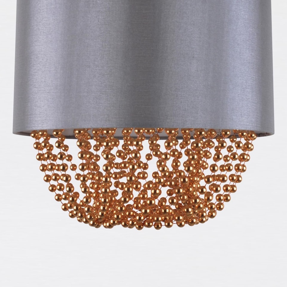 image 1 of Grey Faux Silk & Copper Jewelled Ceiling Light Shade | Grey | Copper | Medium | 1