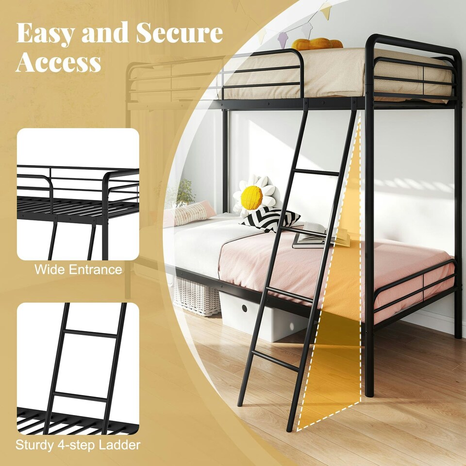 image 1 of COSTWAY Metal Bunk Bed Single Bunk Bed w/Ladder