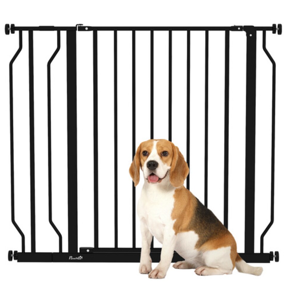 image 1 of PawHut Wide Pressure Fit Dog Gate with Door 75 to 95 cm Black