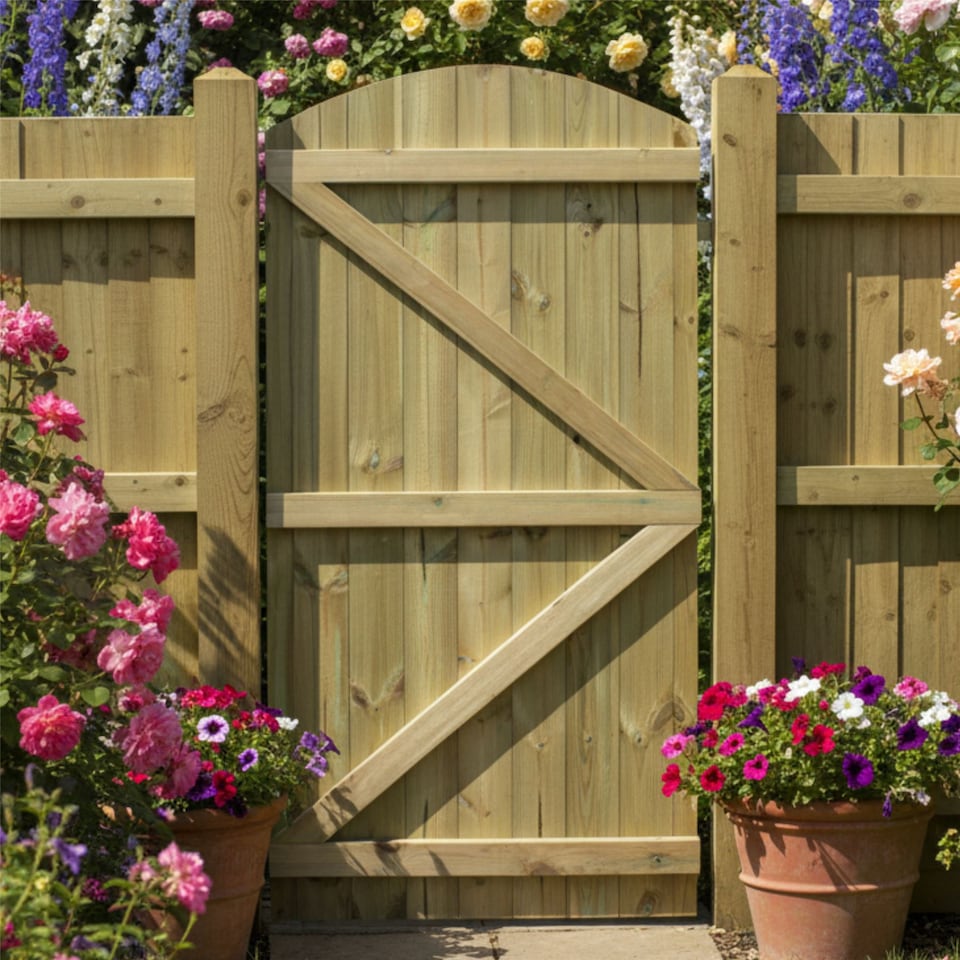 image 1 of Arch Top Wooden Garden Gate 6ft x 2.5ft Tongue & Groove Semi-Braced Treated Door
