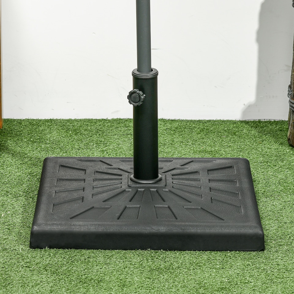 image 1 of Outsunny 19kg Resin Garden Parasol Base Holder, Square Outdoor Market Umbrella Stand Weight for Poles of 32mm, 38mm, and 48mm, Black
