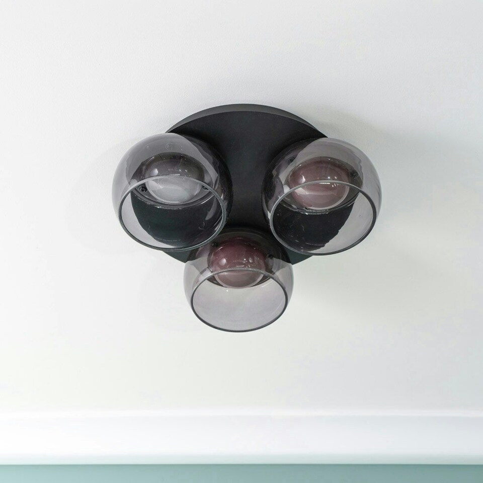 image 1 of ValueLights Alissa Matte Black IP44 3 Way Smoked Glass Integrated LED Ceiling Light