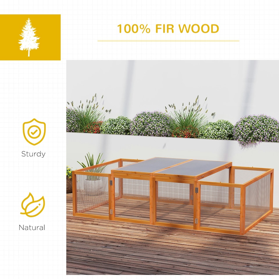image 1 of PawHut Rabbit Hutch Cage, Wooden Outdoor Run with Openable Roof, Natural