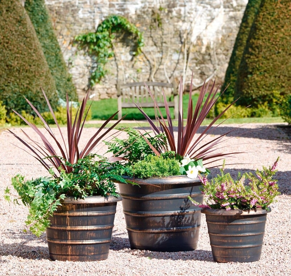 image 1 of Antique Bronze Effect Bee Hive Plastic Garden Planters 3 Pack
