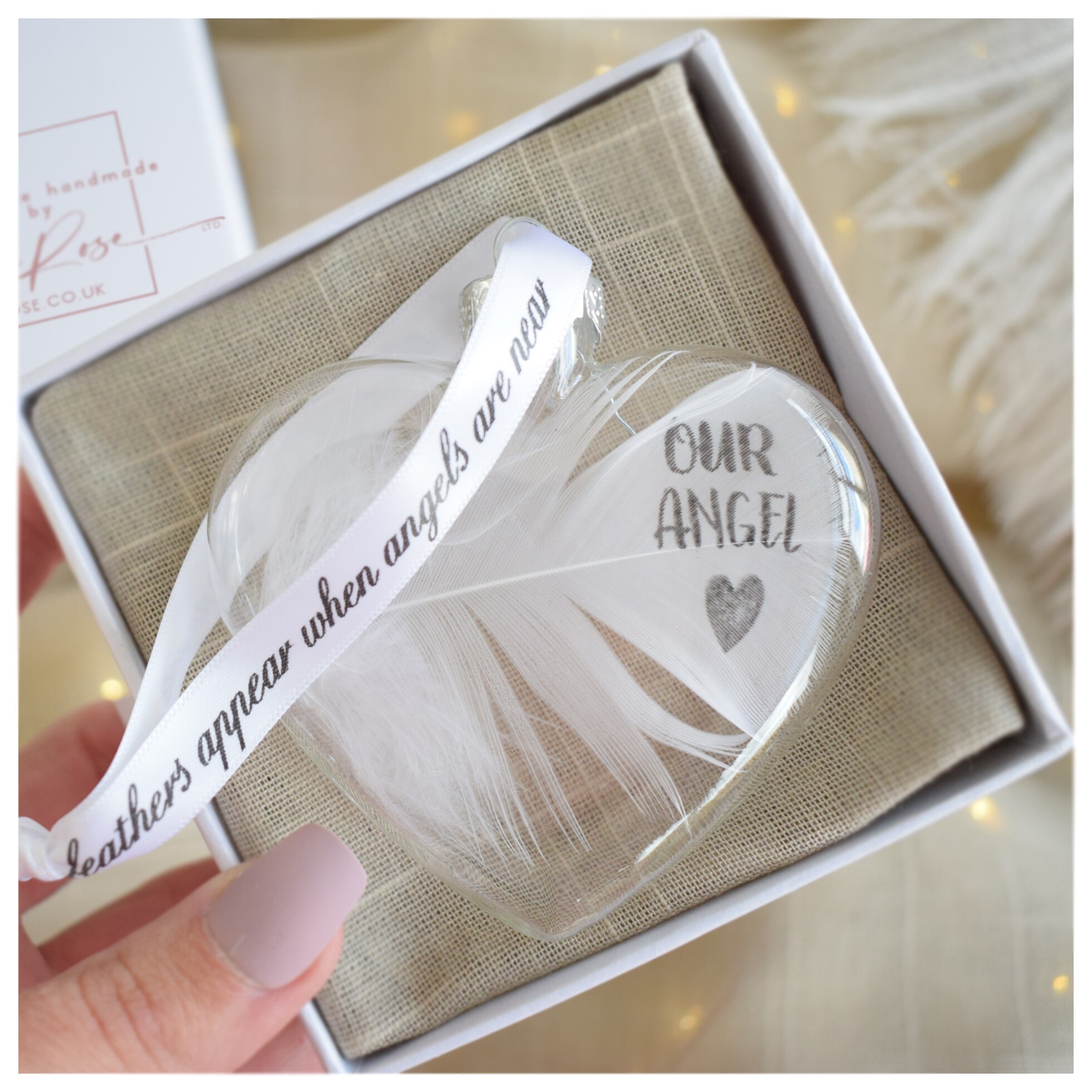 Amaya Rose Ltd Our Angel In Memory Heart Feather Bauble Remembrance Keepsake Gift in Clear