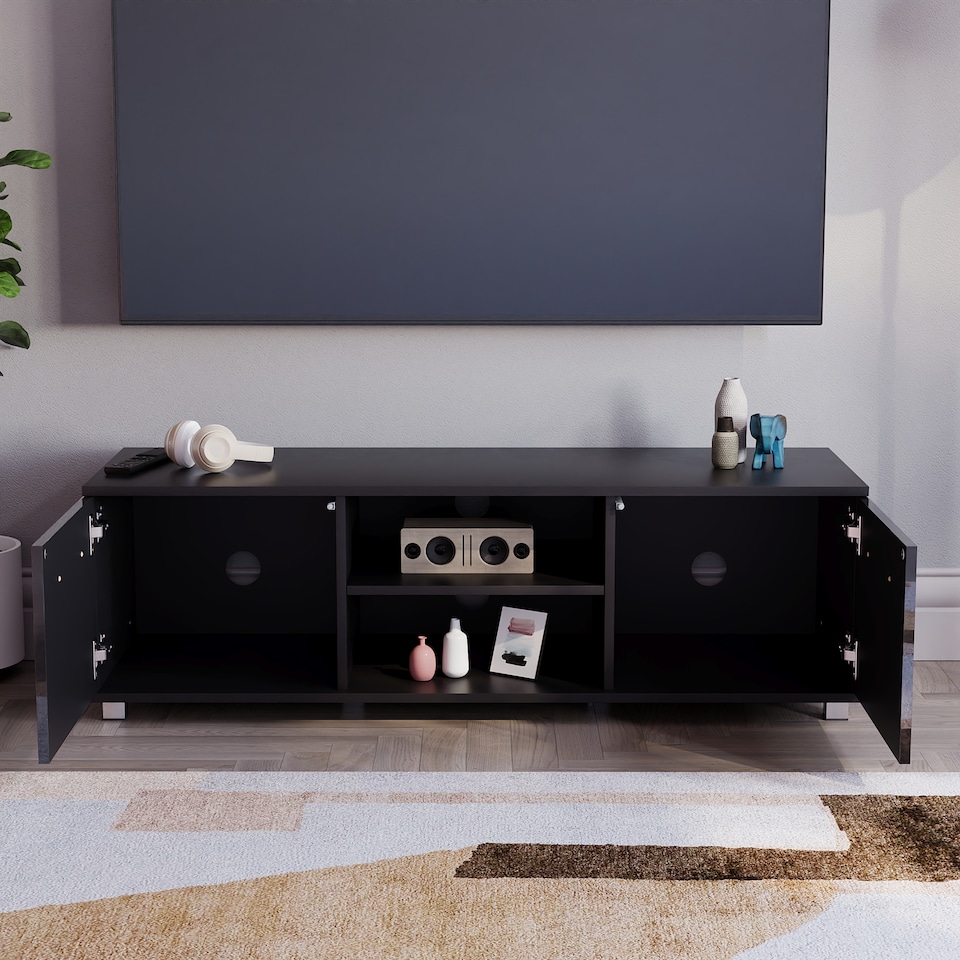 image 1 of Vida Designs Cosmo 2 Door TV Unit Entertainment Stand, 120cm, Black | Black | 1
