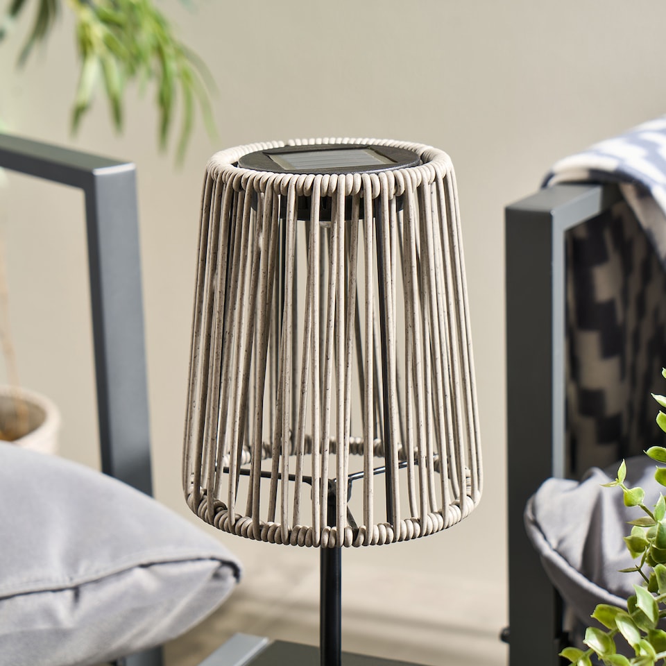 image 1 of OHS Rattan Solar Table Lamp Cordless Outdoor Garden Light Auto Sensor | Grey