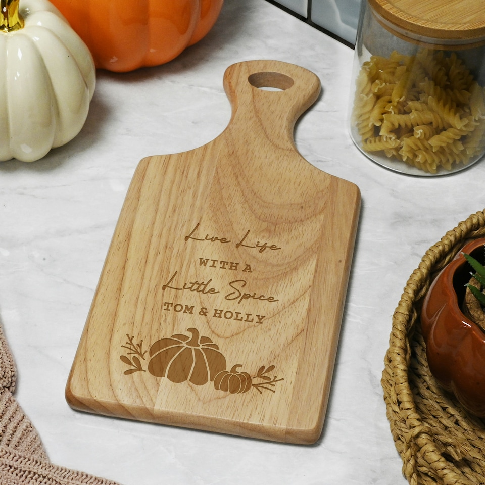 image 1 of Personalised Pumpkin Paddle Chopping Board Brown