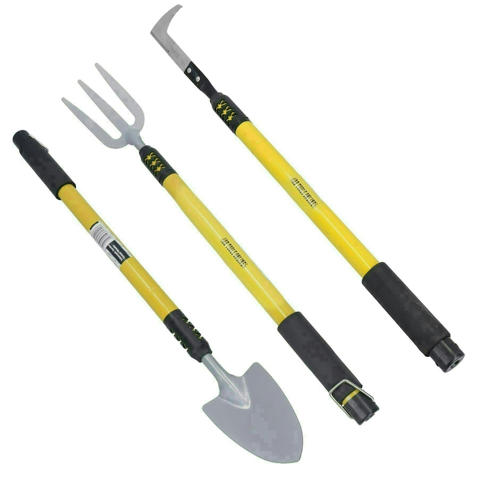 image 1 of Garden Fork Weeder + Shovel with Telescopic Handles 25" - 37" Gardening 3pc