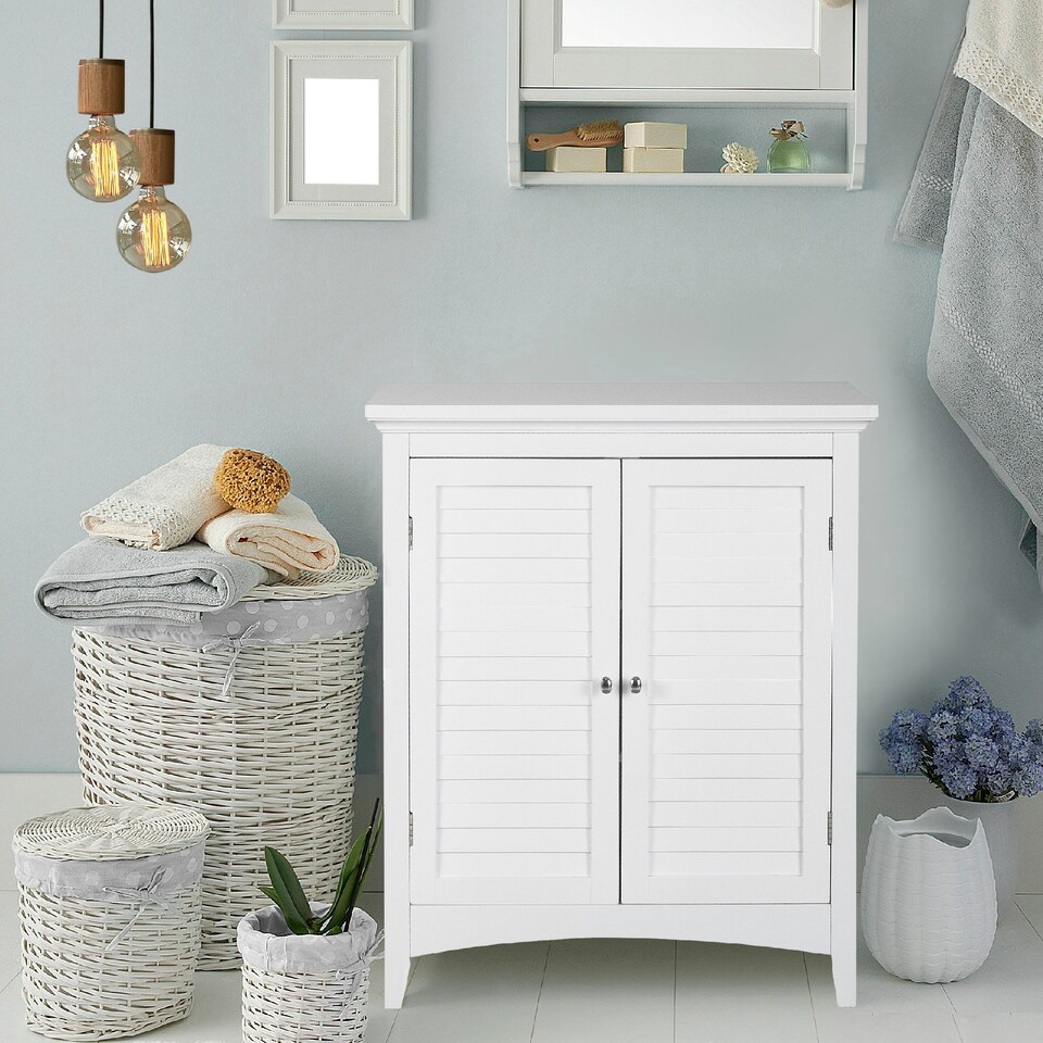 image 1 of Teamson Home Glancy Free Standing Floor Storage Cabinet with Louvered Doors Adjustable Shelves
