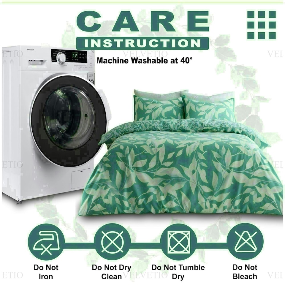image 1 of Canyon Leaf Printed Duvet Cover Set Reversible Polycotton Beddings Green | Single