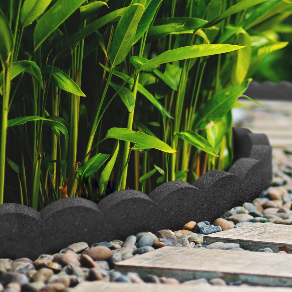 image 1 of Recycled Rubber Scallop Garden Edging Border - Grey - Pack of 12 | Grey | Grey | Pack of 12 | 1