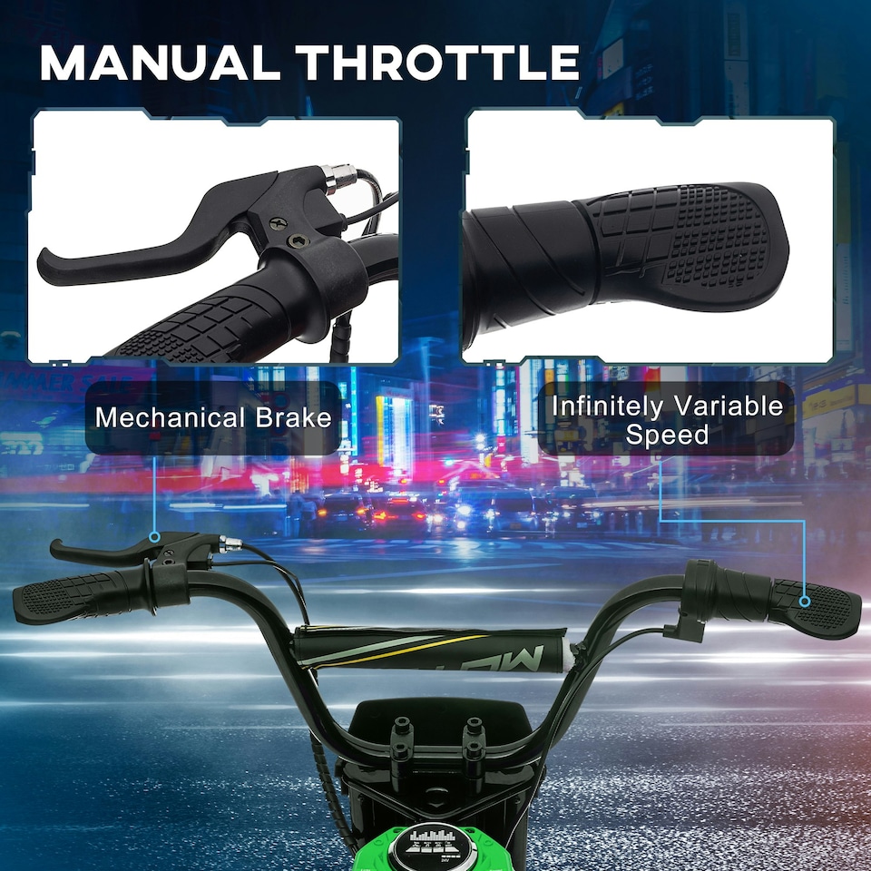 image 1 of HOMCOM 24V Kids Electric Motorbike with Twist Grip Throttle, Music, Horn - Green