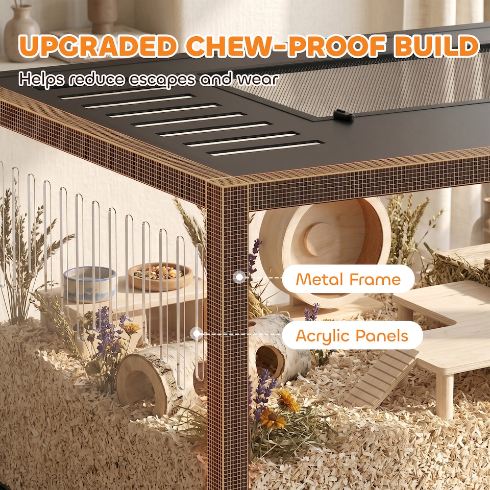 image 1 of PawHut Large Hamster Cage, Chewproof Metal Rat Cage with Openable Top, Black