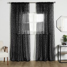 OHS Diamond Tufted Textured Slot Top Sheer Net 2 Panel Voile Curtains, 55x87" - Black