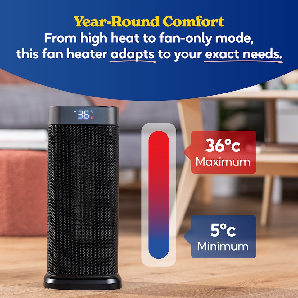 image 1 of Russell Hobbs RHCTH2002S Space Heater in Black & Silver Round 2000W Portable Electric Heater