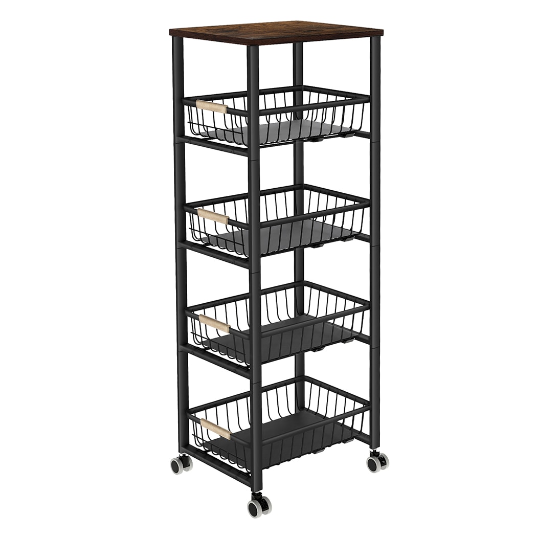 Levede Kitchen Trolley Cart Steel Heavy Duty Floor Storage Rack with Pull Out Basket