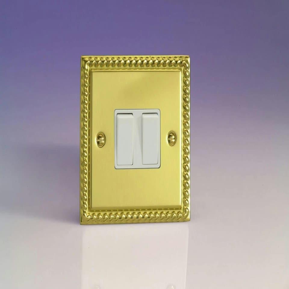 Varilight XG2W Rocker Switches Georgian Brass White 2-Gang | Multi