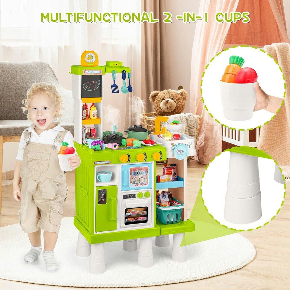 image 1 of Large Kids Play Kitchen Set – Pretend Cooking Toy with Realistic Lights, Steam, Sounds, Sink & 50+ Food Accessories, Educational Role‑Play Gift for Ages 3+