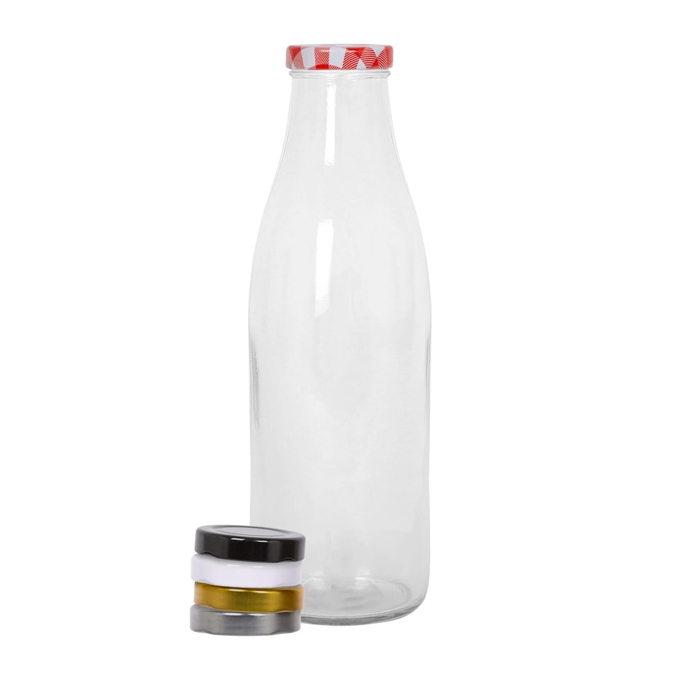 image 1 of Argon Tableware Glass Water Bottle with Metal Lids - 960ml | Clear | Clear