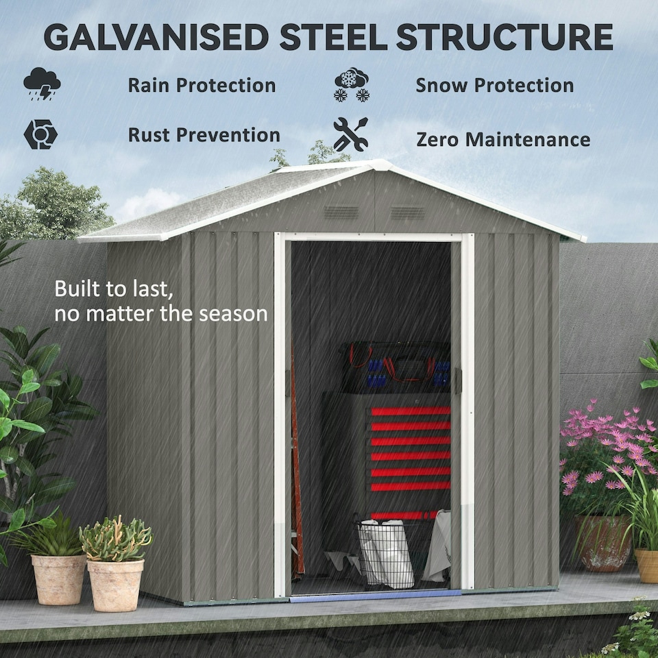 image 1 of Outsunny 6.5x3.5ft Metal Garden Shed for Garden and Outdoor Storage, Grey