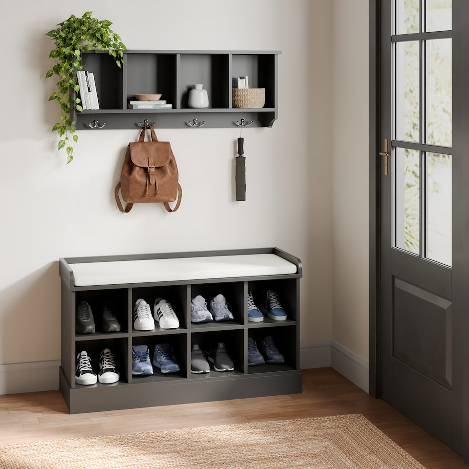 image 1 of Kempton Shoe Bench & Wall Rack | Grey | Grey