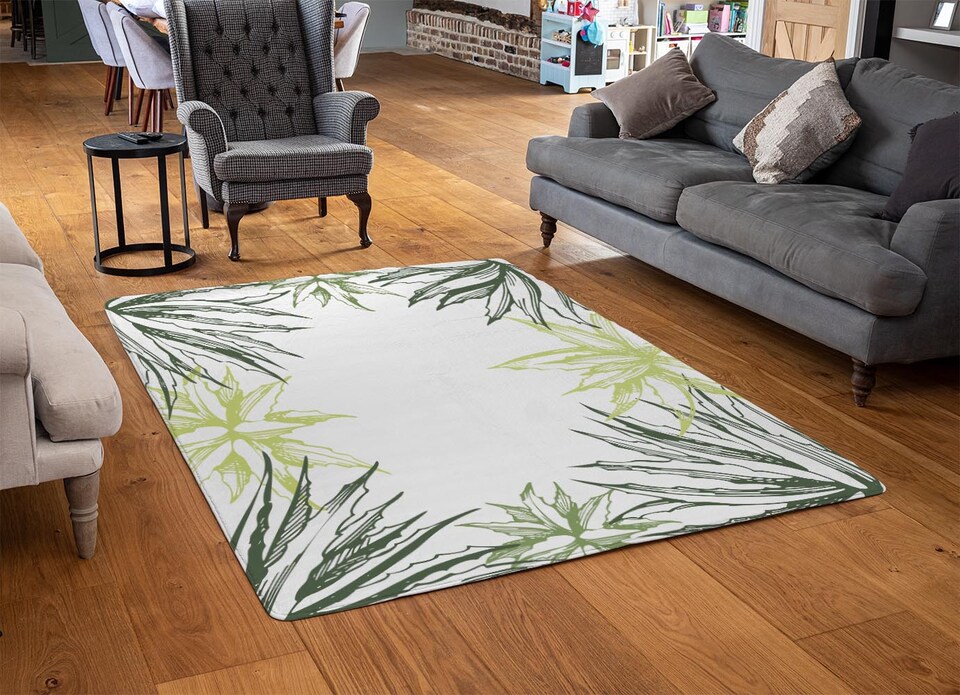 image 1 of Green Leaf Border Designer Rug | Multi