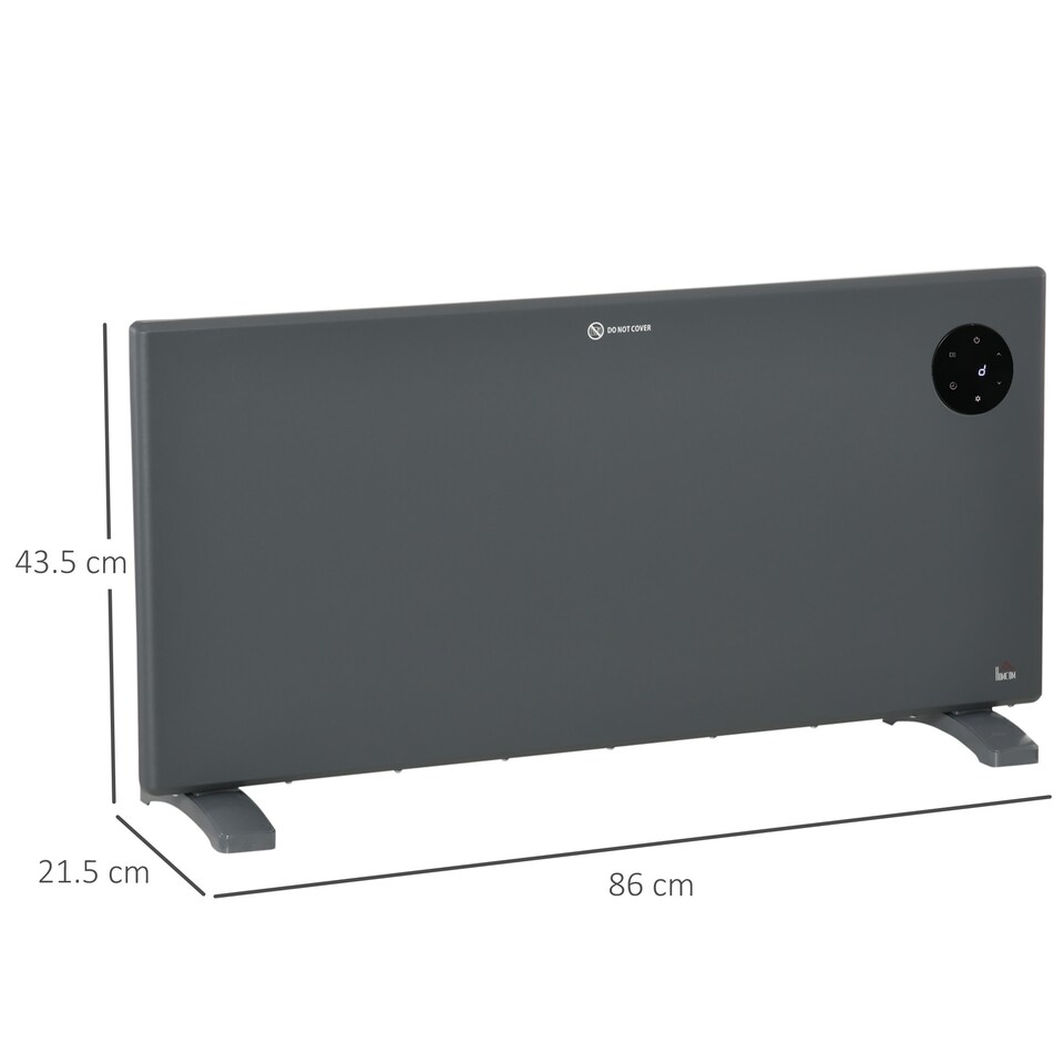 image 1 of HOMCOM 2000W Electric Panel Heater, Freestanding or Wall Mounted, Convector Heater with LED Display, Open Window Detection, Timer, Overheat Protection, Remote Control, Grey