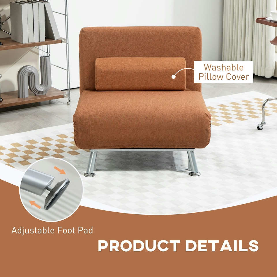 image 1 of HOMCOM Folding 5 Position Convertible Sleeper Chair Bed Coffee