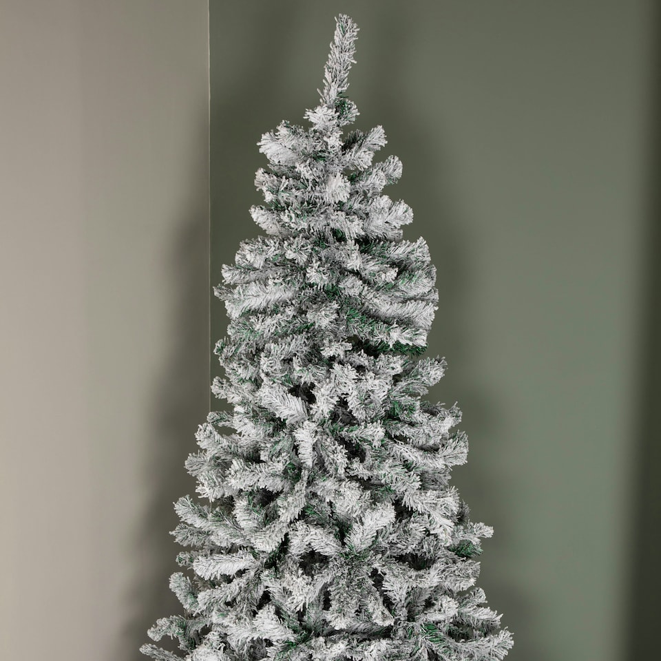 image 1 of 8ft (2.4m) Snow Flocked Artificial Christmas Tree with Green Metal Stand and 1017 Tips