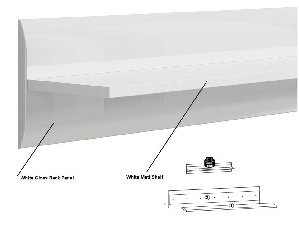 image 1 of Azteca Wall Shelf Long Shelving Panel Storage Unit - White Gloss 1050x200mm