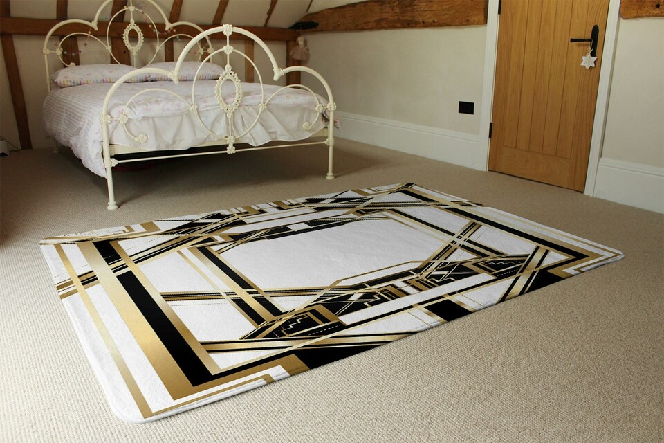 image 1 of Art Deco Golden Black Frame (Rug) | Multi | S