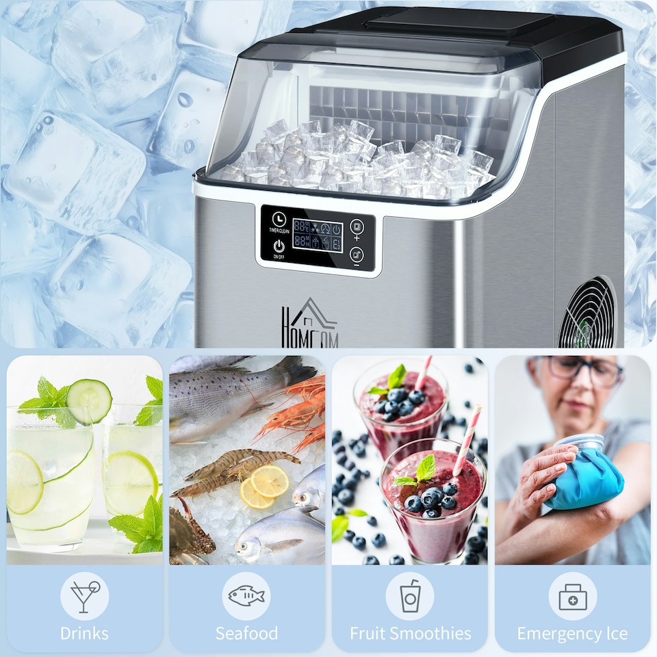 image 1 of HOMCOM Ice Maker Machine Counter Top Ice Cube Maker for Home 20kg in 24 Hrs