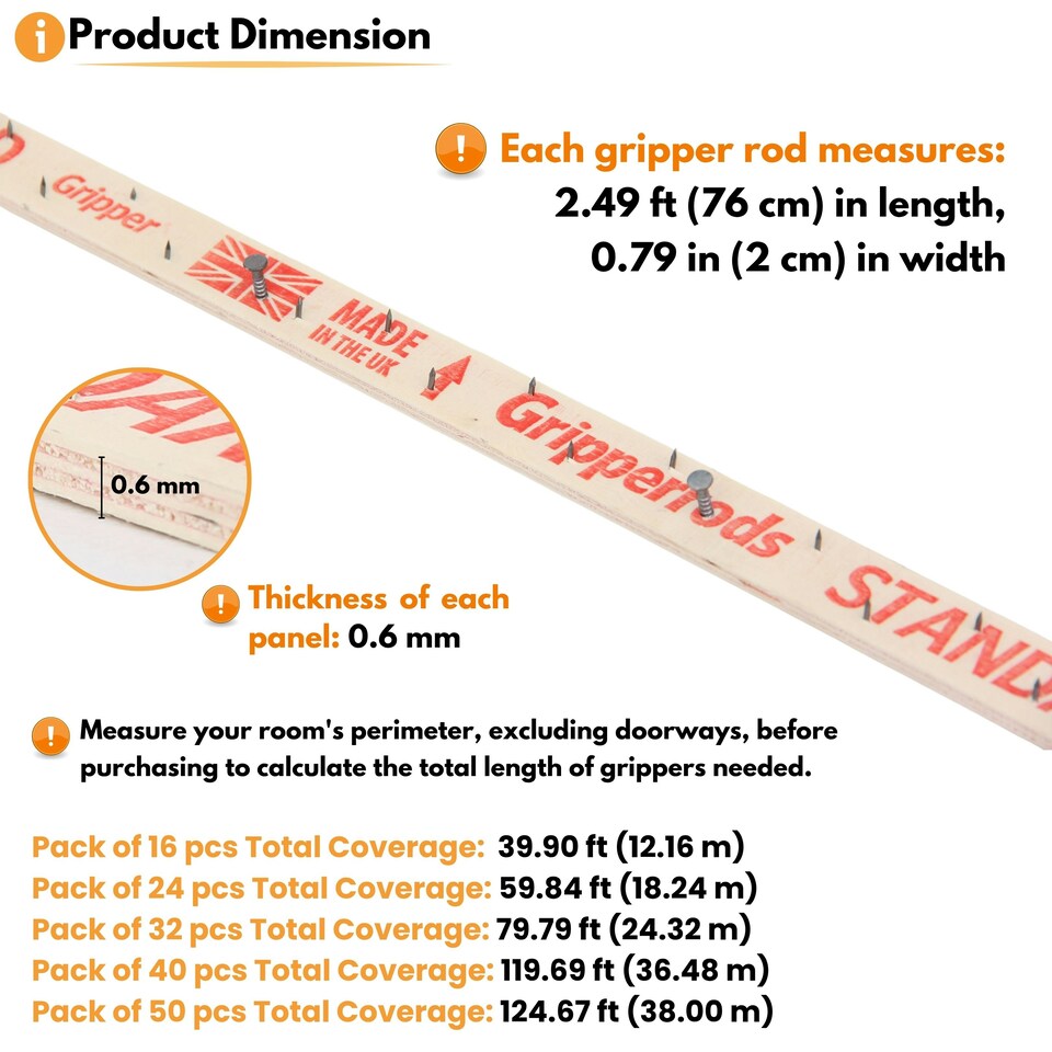 image 1 of NOVECRAFTO Carpet Gripper Rods – 76cm Pre-Nailed Strips with Dual-Purpose Pins for Underlay Installation on Stairs, Concrete & Wood Floors Brown | 50
