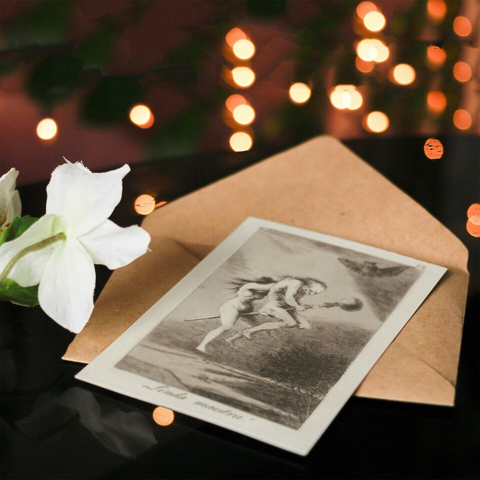 image 1 of Francisco Goya Art Card Pretty Teacher Witches on Broomstick