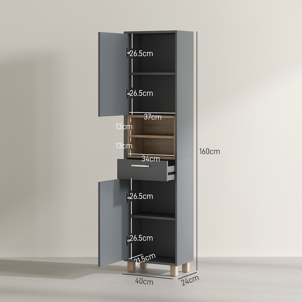 image 1 of HOMCOM Bathroom Storage Unit with Open Shelves and Drawer
