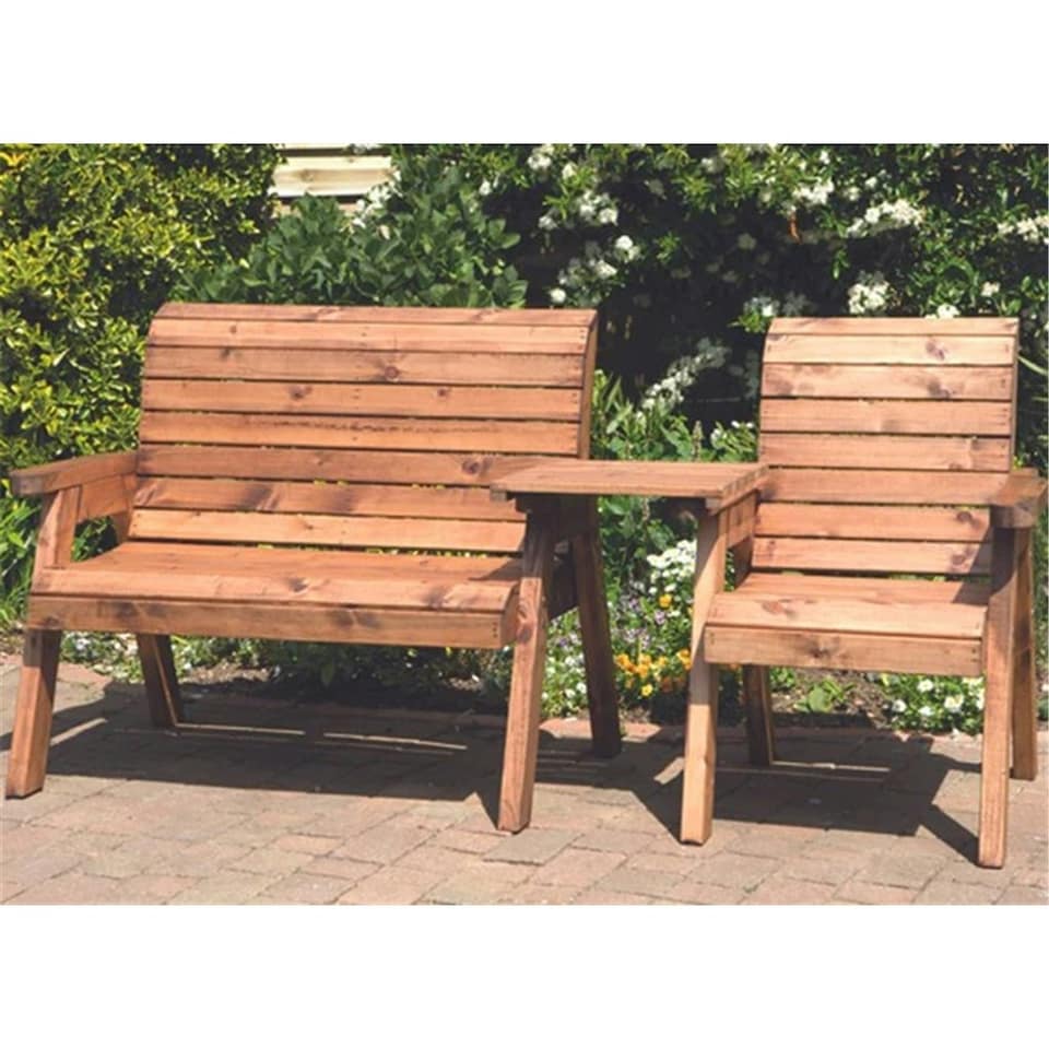 image 1 of Wooden 3 Seat Straight Companion Set With 1 x Bench Cushion Burgundy,1 x Chair Cushion Burgundy & 1 x Fitted Cover