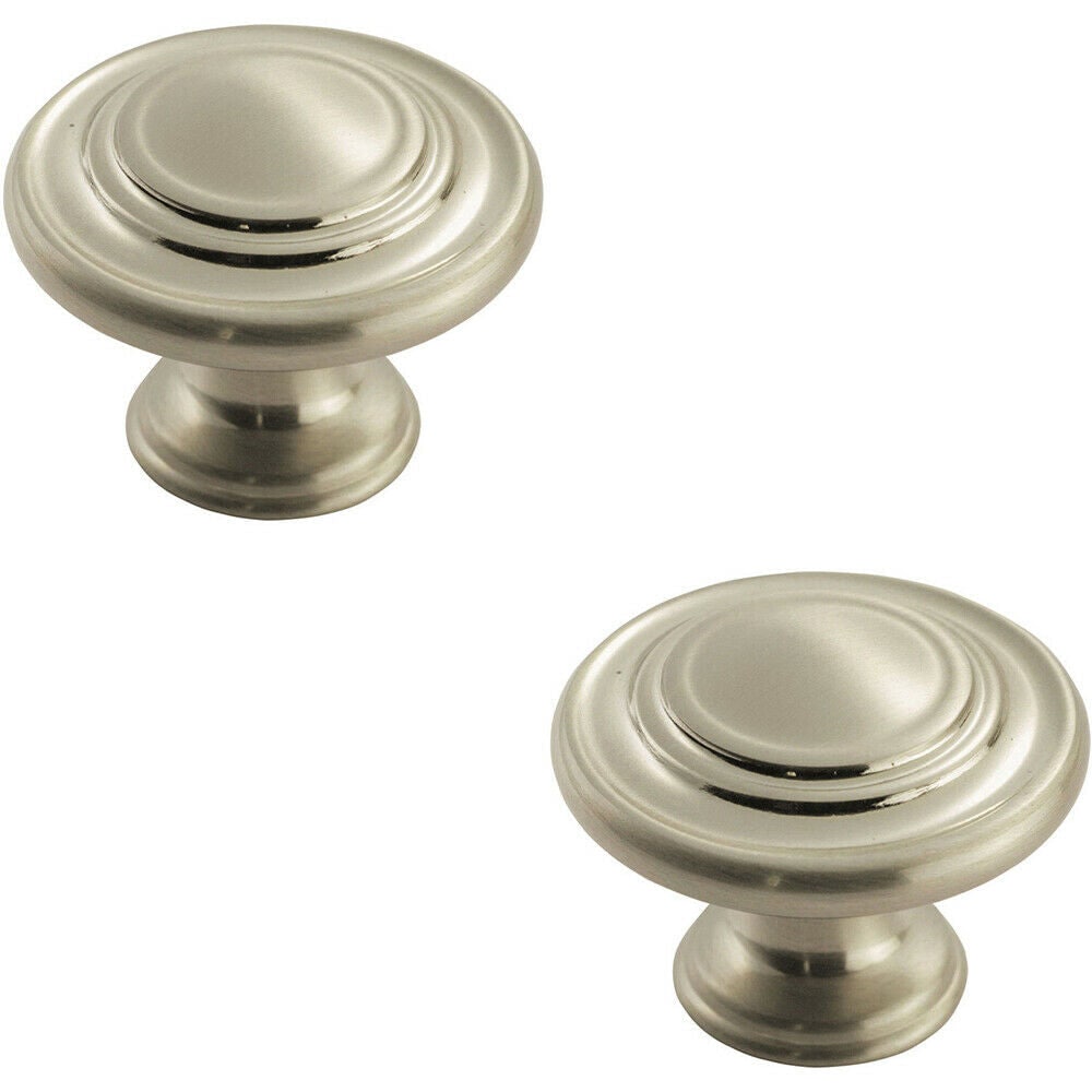 Loops 2x Round Ringed Pattern Door Knob 32mm Diameter Satin Nickel Cabinet Handle in Metallics