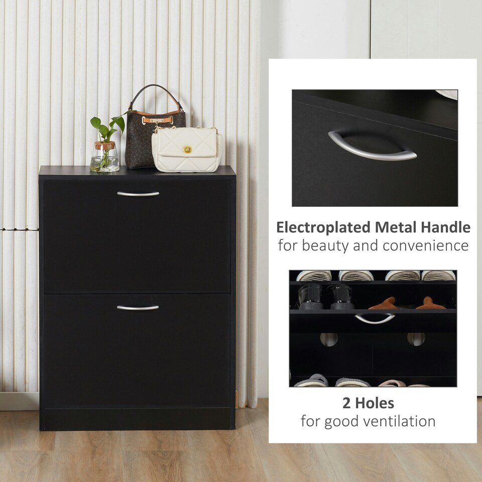 image 1 of HOMCOM Two Drawer Shoe Storage Cabinet Footwear Stand Organiser for 12 Pairs
