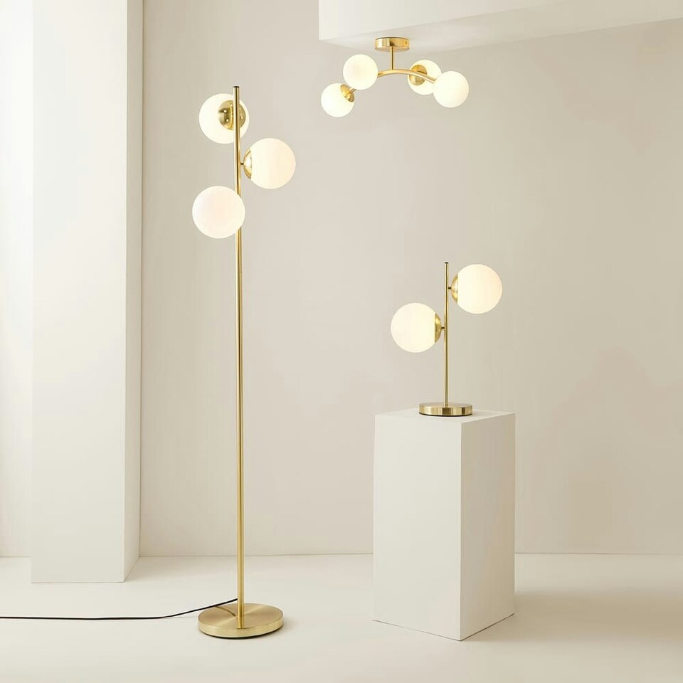 image 1 of ValueLights Jas Gold Metal Table Lamp with White Frosted Glass Shades