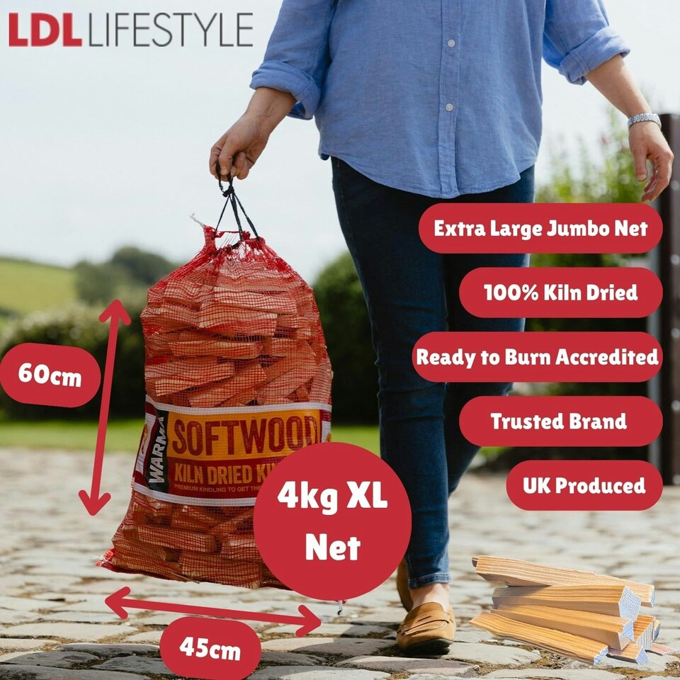 image 1 of Warma Netted Natural Wood Kindling Sticks - 3 x 4kg Nets